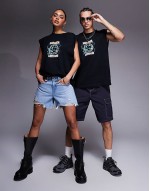 Nirvana unisex boxy oversized vest with large scale prints in black