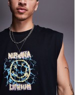 Nirvana unisex boxy oversized vest with large scale prints in black
