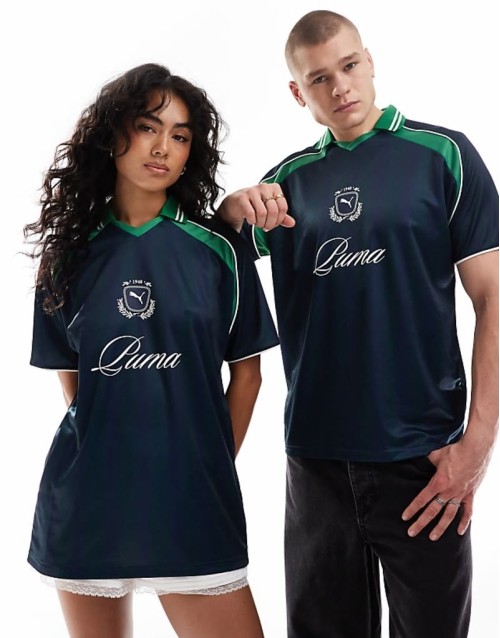 Archive print Football jersey in navy & green - exclusive to