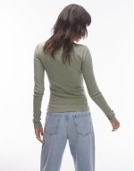 square neck long sve top in khaki