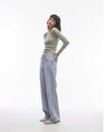 square neck long sve top in khaki