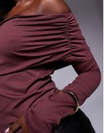 polyamide off shoulder top in burgundy