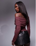 polyamide off shoulder top in burgundy