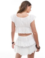 STR co-ord cropped short sve blouse in white