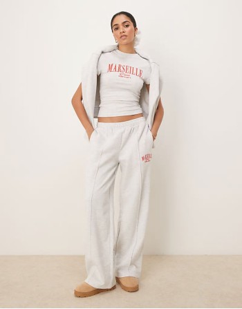 Marseille embroidered graphic co-ord in ice marl