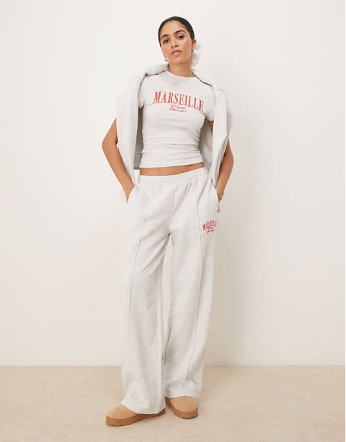 Marseille embroidered graphic co-ord in ice marl