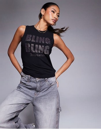 diamante Bling Bling vest top in black