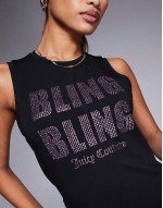diamante Bling Bling vest top in black