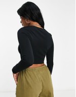 Fuller Bust square neck crop top with seam detail in black