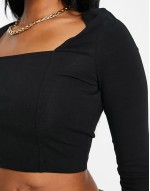 Fuller Bust square neck crop top with seam detail in black