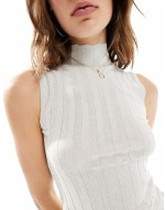 sveless high neck vest top in white