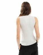sveless high neck vest top in white