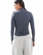 ribbed jersey double zip top in grey blue