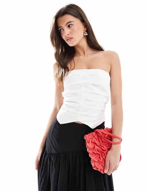 ruched woven bandeau in white