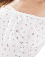 Cotton On Annie lace tie v neck long sve top in ditsy vintage white