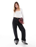 Cotton On Annie lace tie v neck long sve top in ditsy vintage white