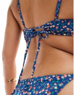 ditsy floral tie back bikini bra top in deep blue