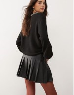 faux leather pleated buckle detail kilt
