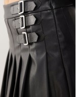 faux leather pleated buckle detail kilt
