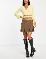 Petite pleated cord mini skirt in biscuit