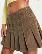 Petite pleated cord mini skirt in biscuit