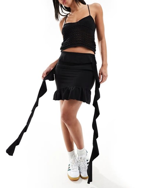 Festival frill detail mini skirt in black