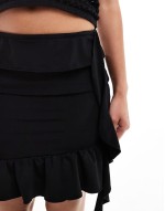 Festival frill detail mini skirt in black