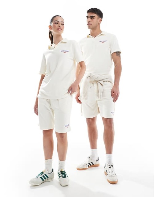 Sport capsule small logo lightweight cotton terry shorts in cream CO-ORD