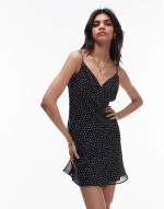 ruched bust mini slip dress in mono spot