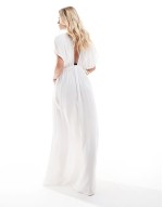 Petite Faye flutter sve maxi beach dress with channelled tie waist in white