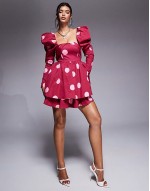 cotton sateen structured skater mini dress in polka dot print