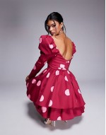 cotton sateen structured skater mini dress in polka dot print