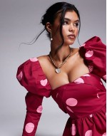 cotton sateen structured skater mini dress in polka dot print