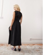 poplin midi dress with hitch bubble skirt in black
