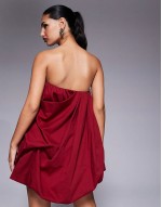 structured bust puffball bandeau mini dress in burgundy