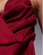 structured bust puffball bandeau mini dress in burgundy