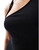 asymmetric wrap around neckline mini dress in black