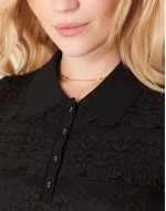 textured lace polo neck detail midi dress in black