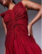 midi dress with ruched bodice and centre channel detail in red