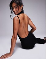 high neck slash shoulder maxi dress with open back in black