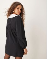 poplin contrast collar mini dress in black