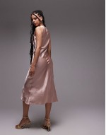 sveless hammered satin midaxi dress with drape detail and  thigh split in light pink