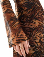 mesh scoop neck midaxi dress in animal print