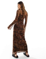 mesh scoop neck midaxi dress in animal print
