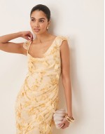 3D flower draped ruffle sve midaxi dress with open back in ditsy floral print