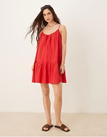 tiered mini dress in red