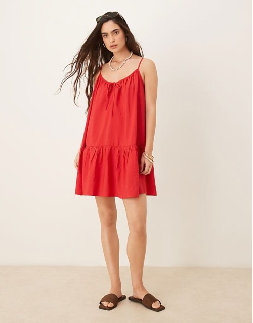 tiered mini dress in red