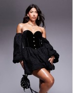 velvet  mini dress with lace sve and gold buttons in black
