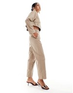 shacket and clean front barrel trousers co-ord in stone