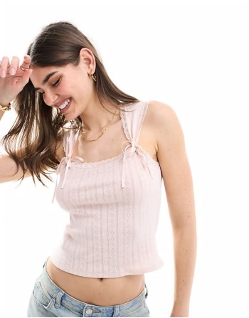 pointelle ribbon cami in pink